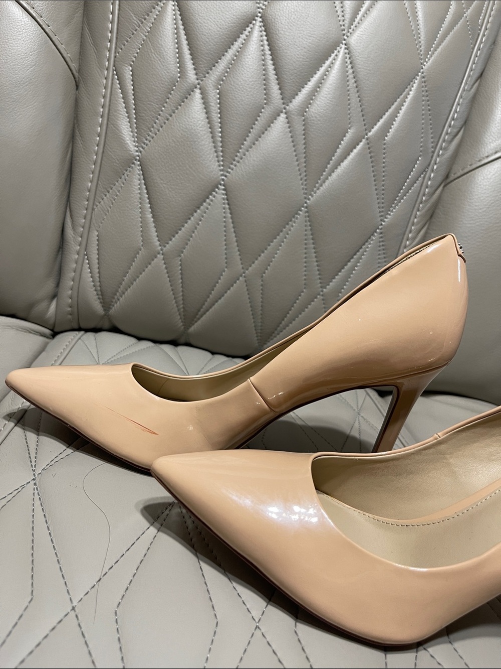 Sam Edelman Rubor Beige Patent Pointed-Toe Stiletto Pumps - Picture 9 of 10
